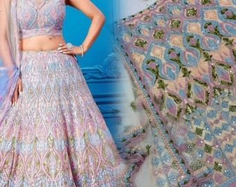 Multi Colour Lehenga Choli with sequins Soft Net lehenga choli, Indian Wedding Outfit