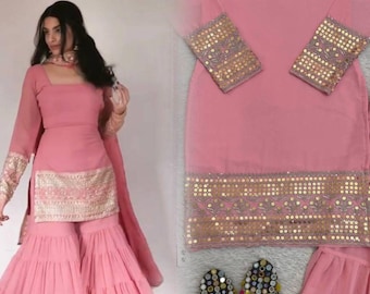 Indian Bollywood Partywear Kurta Palazzo Dupatta Set Pakistani Designer Salwar Kameez