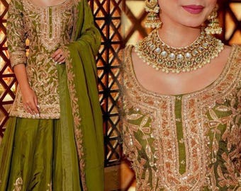 Embroidered Kurta Plazzo Set: Bollywood Party Wear Salwar Kameez