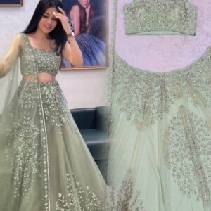 Designer Wear Lehenga Choli: Soft butterfly netIndian Wedding Dress with Codeing  with  Sequnce