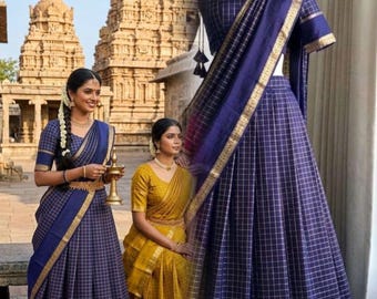 Südindischer Stil Georgette Zari Webarbeit Half Saree Lehenga