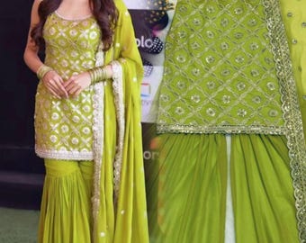 Embroidered Kurta Plazzo Set: Bollywood Party Wear Salwar Kameez