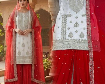 Embroidered Kurta Plazzo Set: Bollywood Party Wear Salwar Kameez