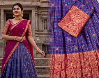 Kanchipuram South Indian Zari Weaving Work Dupatta For Women, Indian Wedding Lehenga, Reception Lehenga Choli