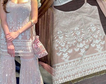 Embroidered Kurta Plazzo Set: Bollywood Party Wear Salwar Kameez