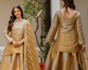 Sequin Embroidered Banarasi Viscous Lehenga Choli: Indian Wedding Dress