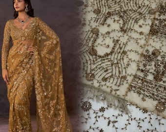 Heavy Embroidery Sequence Sari With Blouse Bollywood Indian Bridal Saree