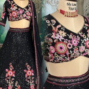 Wedding Lehenga Choli Embroidery Sequence Work Georgette lehenga choli Indian Outfit