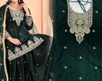 New Designer Party Wear viscous velvet Embroidered Kurta Plazzo Set: Bollywood Wear Salwar Kameez