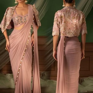 Heavy Crep Silk  Saree:Embroidery Sequence work  premium ready-to-wear saree
