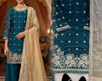 Embroidered Kurta Plazzo Set: Bollywood Party Wear Salwar Kameez
