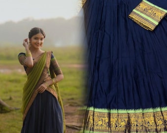 Kanchipuram Lehenga Set, South Indian Wedding Dress Half Saree Traditional Lengha Set