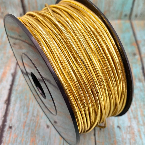 Gold elastic cord, elastic for gift wrap, metallic shinny gold elastic, stretch round cord