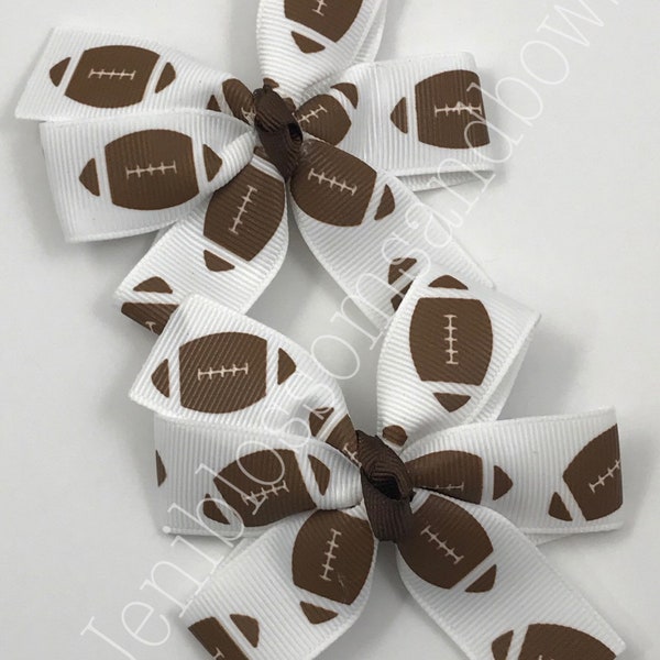 Football bows, piggie bows, pig tail bow set, 3 inch bows, pigtail bows, football clips