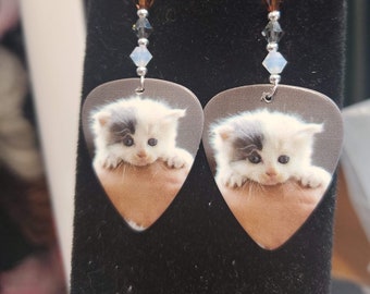 Kitten earrings, Guitar pick earrings for cat lovers
