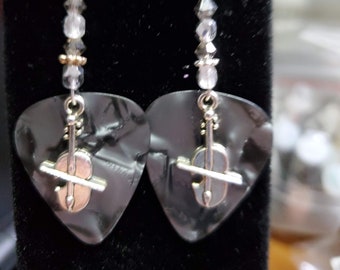 Violin charm guitar pick earrings Musical instrument