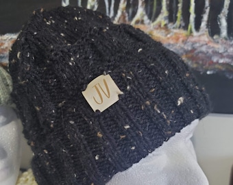 Sombrero de invierno tejido a mano para hombre, tweed negro