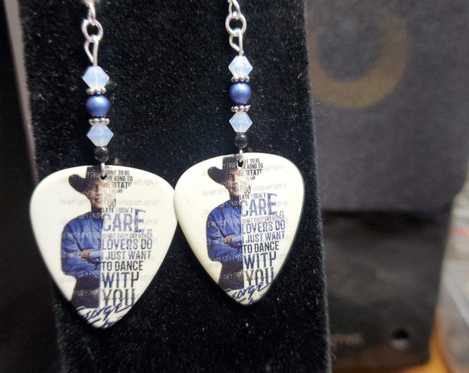 Guitar pick earrings Repurposed guitar picks blue and white, country music