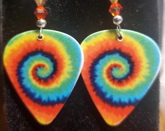 Tie Dye Guitar Pick Earrings