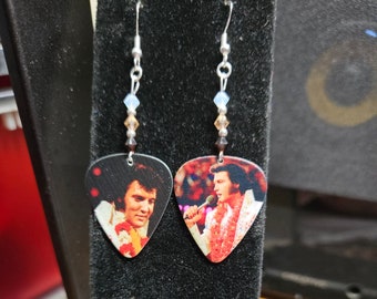 Elvis Presley Guitar Pick Earrings, repurposed guitar picks