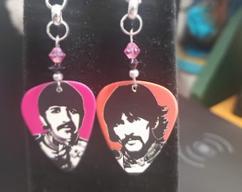 The Beatles Sgt. Pepper repurposed guitar pick earrings