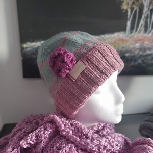 Woman&#39;s hand knitted hat. My own design  Rose heather