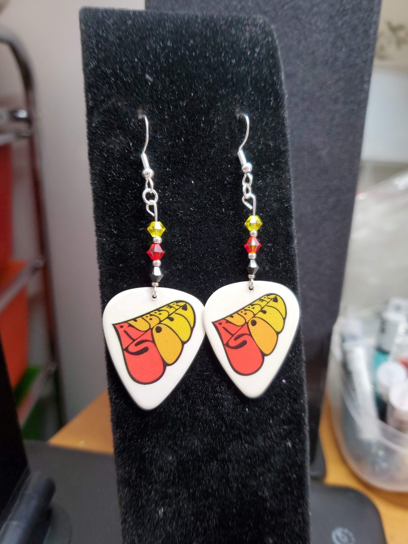 Repurposed The Beatles Rubber Soul guitar pick earrings image 4