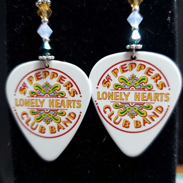 Repurposed  Beatles  Guitar Pick Earrings.  Sgt. Pepper.