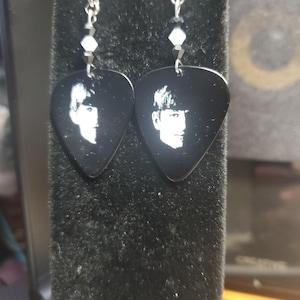 Repurposed Meet the Beatles guitar pick earrings. George and Ringo earrings.