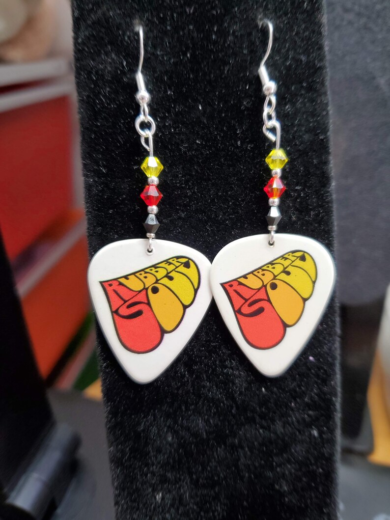 Repurposed The Beatles Rubber Soul guitar pick earrings image 7