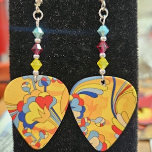 Repurposed Beatles  Yellow Submarine Guitar Pick earrings