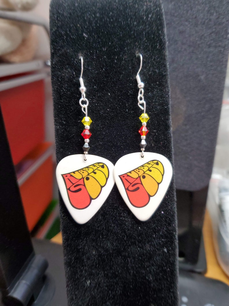 Repurposed The Beatles Rubber Soul guitar pick earrings image 9