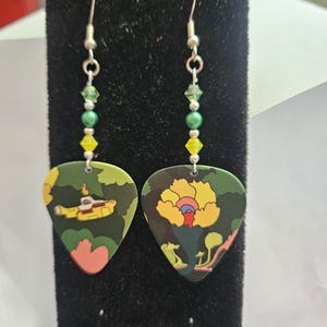 Repurposed Beatles  Yellow Submarine Guitar Pick earrings
