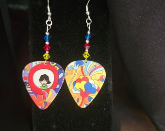 Repurposed Beatles  Yellow Submarine Guitar Pick earrings