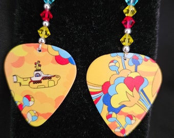 Repurposed Beatles  Yellow Submarine Guitar Pick earrings