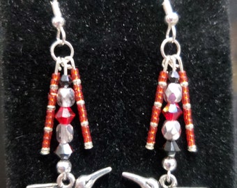 Red and silver Hummingbird earrings.