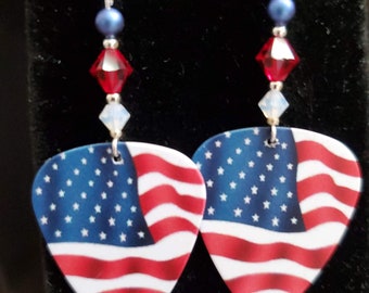 U.S.A  Flag guitar pick earrings