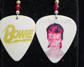 Repurposed Guitar pick Earrings,   Aladdin Sane, Bowie