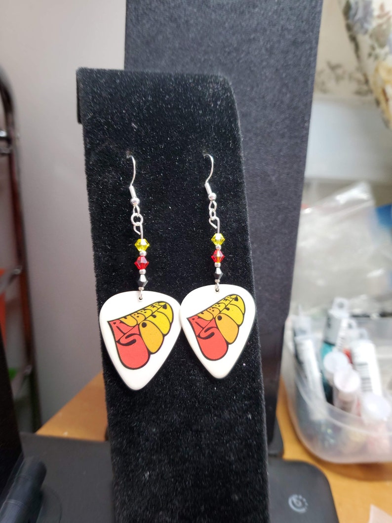 Repurposed The Beatles Rubber Soul guitar pick earrings image 6