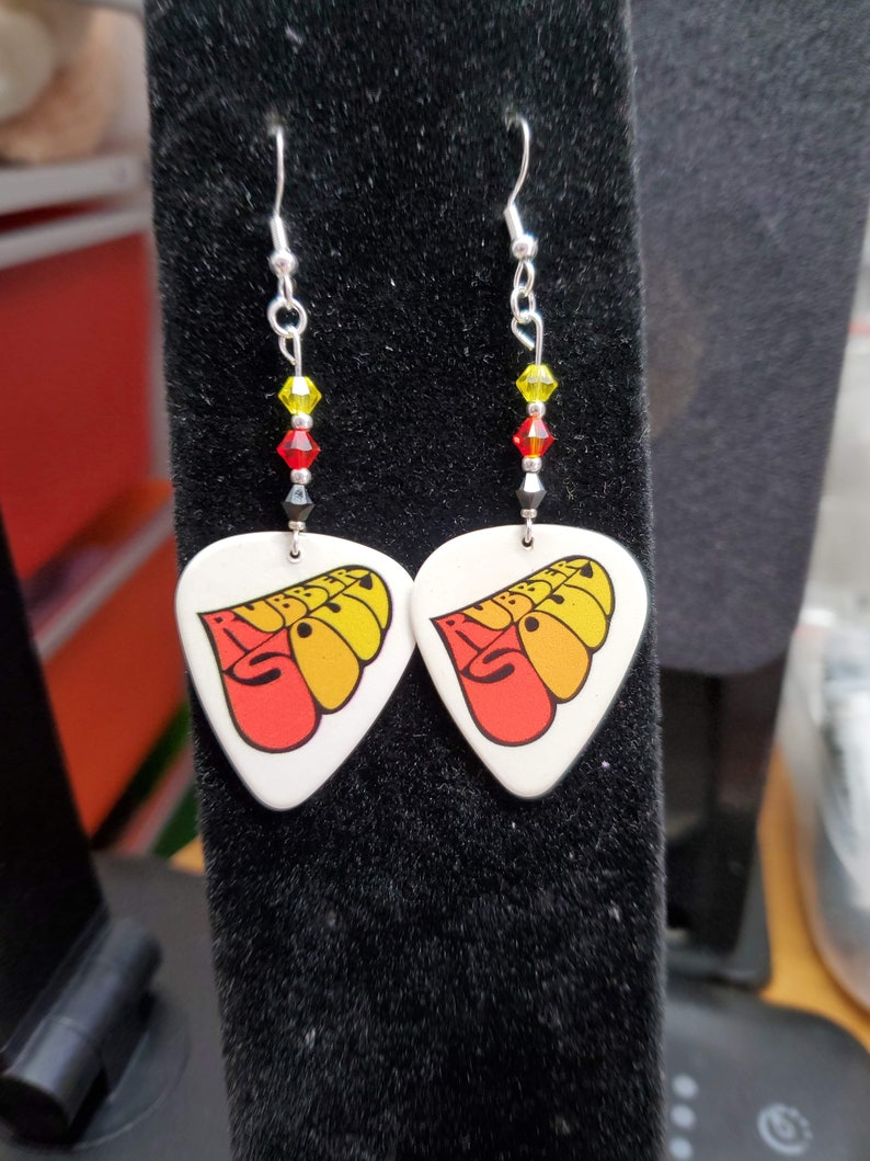 Repurposed The Beatles Rubber Soul guitar pick earrings image 8