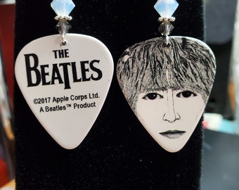 Repurposed guitar pick earrings. Beatles