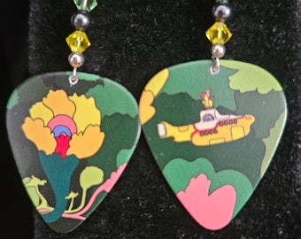 Repurposed Beatles  Yellow Submarine Guitar Pick earrings