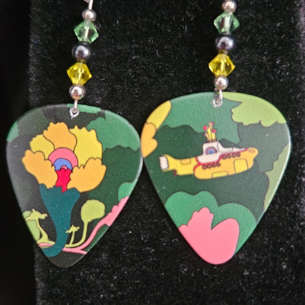 Repurposed Beatles  Yellow Submarine Guitar Pick earrings