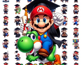 Cute Super Mario Graduation Clipart Bundle, Mario Luigi Yoshi School PNG, Class of 2026 Digital Download
