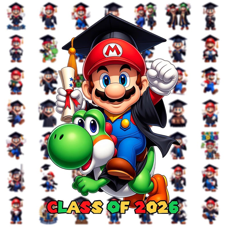 Cute Super Mario Graduation Clipart Bundle, Mario Luigi Yoshi School ...