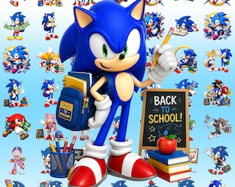 Back To School Sonic Clipart PNG Bundle, Sonic The Hedgehog Cartoon School PNG Files Digital Download