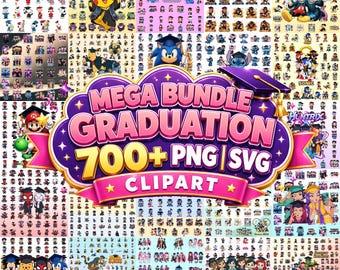700+ Graduation Clipart PNG Bundle Cartoon Graduate Characters Sonic Mario Pokemon Stitch Mickey Minnie Snoopy Class of 2026 SVG