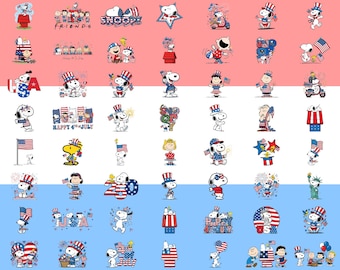 70 4th of July Snoopy Svg Png Bundle, Peanuts Gang Patriotic Designs, USA Independence Day Clipart, Cute Cartoon Sublimation Files