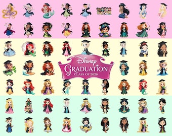 90 Princess Graduation PNG Clipart Bundle Cartoon Characters