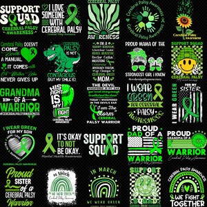 Paquete de concienciación sobre la parálisis cerebral PNG Descarga digital Cinta verde Apoyo Escuadrón Guerrero Frases Familia Mamá Papá Marzo Vestir de verde